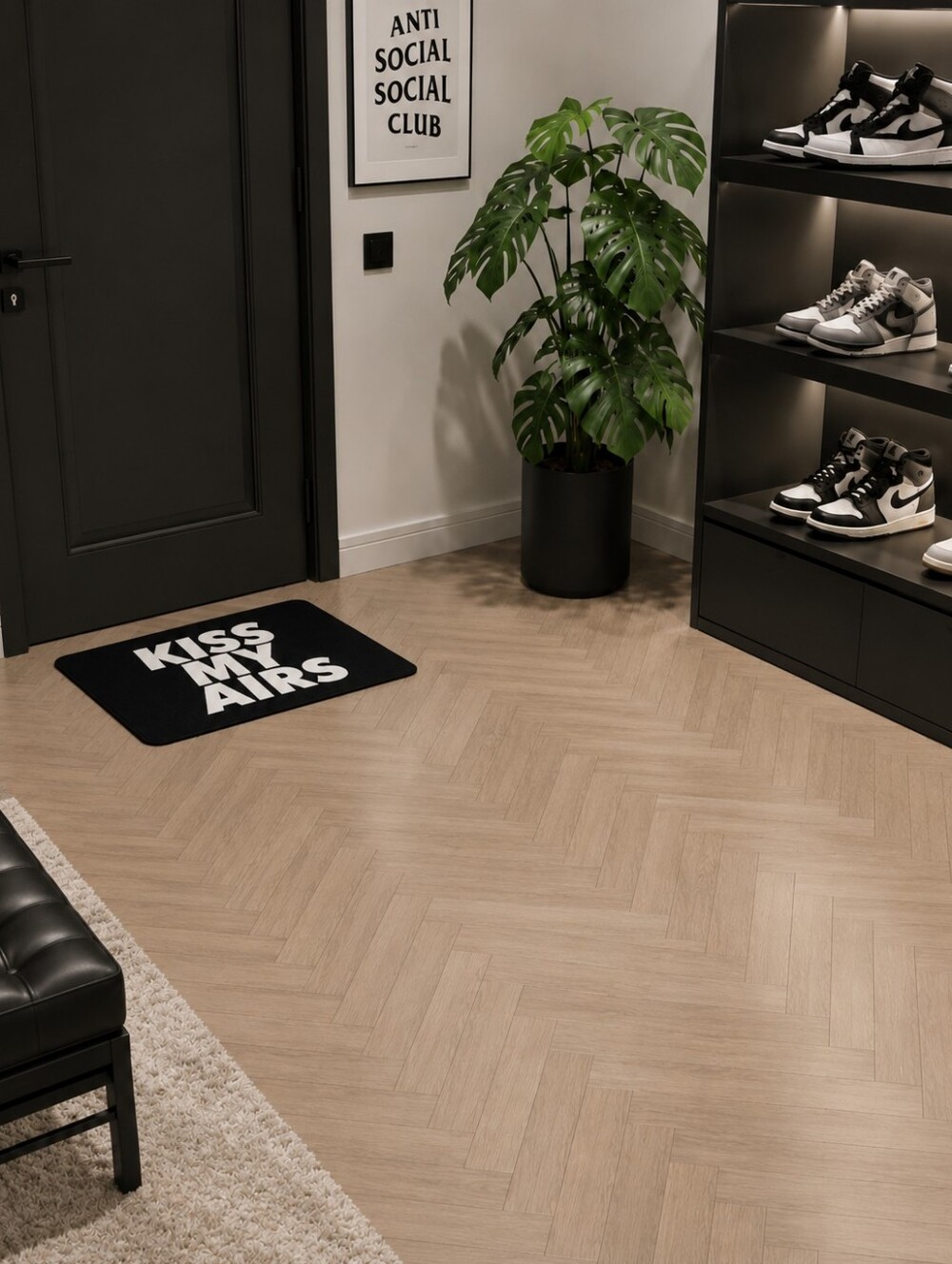 KISS MY AIRS (black) - Plush Sneaker Mat | Hypebeast & Sneakerhead Home Decor